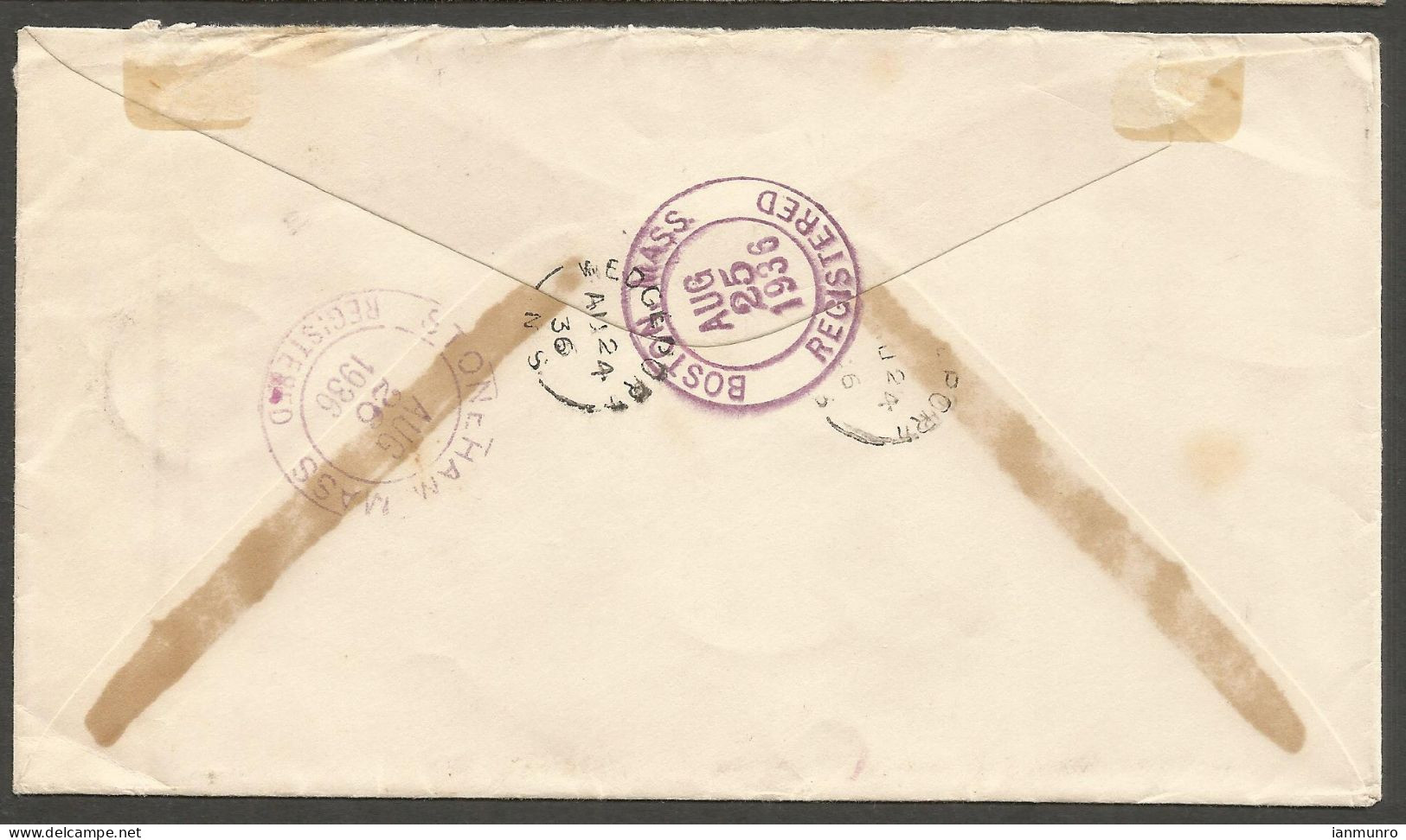 1936 Registered Cover 13c Charlottetown #224 Split Ring Wedgeport Nova Scotia To USA - Postgeschiedenis