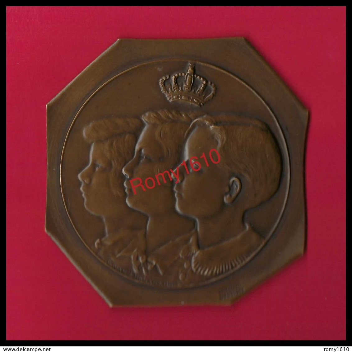 Belgique. Médaille En Bronze,  Famille Royale . Epreuve D'Artiste. C. Van Dionant. 1918. Recto/verso Et Agrandissement. - Monarquía / Nobleza