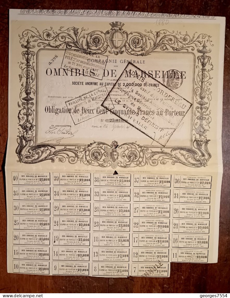 ACTION  - Obligation De 200 FR. - Compagnie Générale OMNIBUS DE MARSEILLE 1880 - Transport