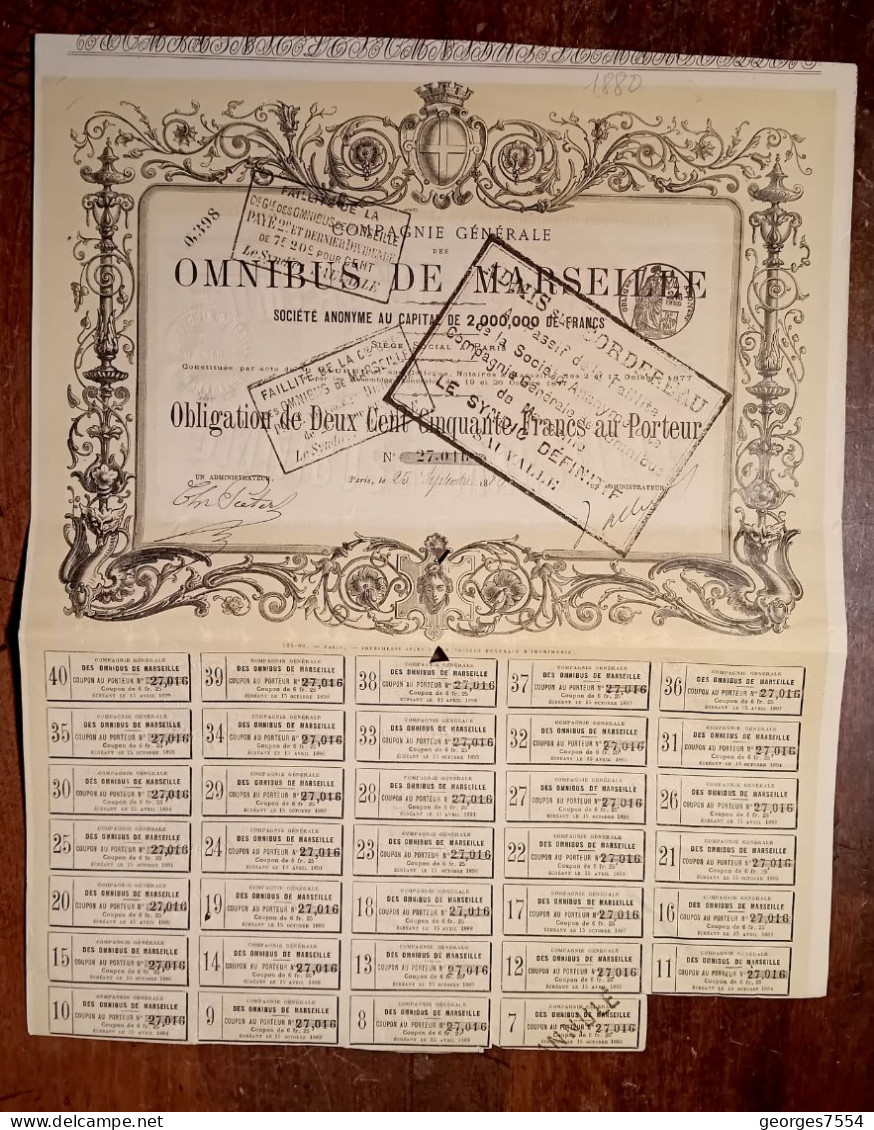 ACTION  - Obligation De 200 FR. - Compagnie Générale OMNIBUS DE MARSEILLE 1880 - Transporte