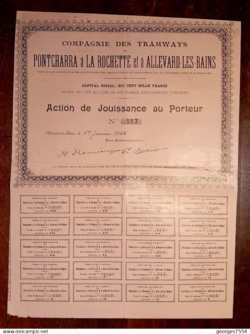 ACTION  - Obligation De 200 FR. - Compagnie Des Tramways PONTCHARRA A LA ROCHETTE ET A ALLEVARD-LES-BAINS - Transportmiddelen