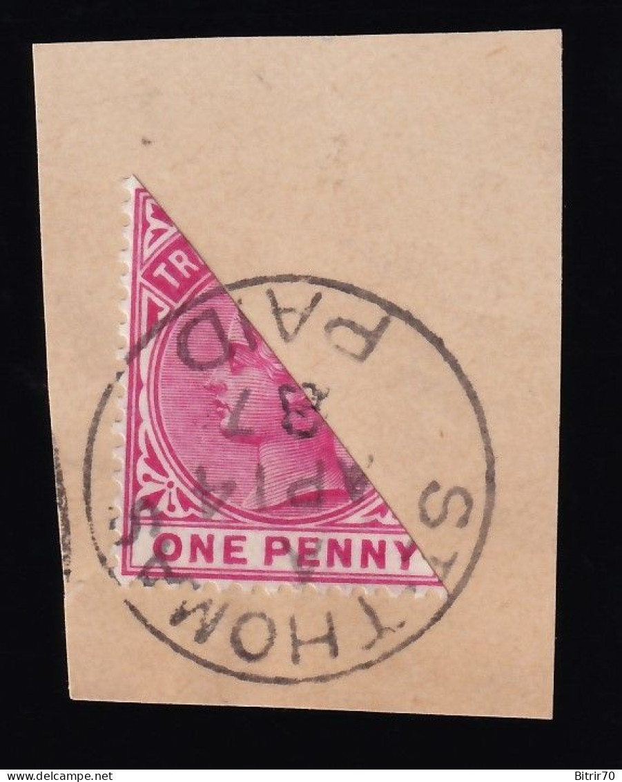 Trinidad, 1883 Y&t. 38a, 1 P. Rosa [Bisectado Diag. Sobre Fragmento.] - Trinidad & Tobago (...-1961)