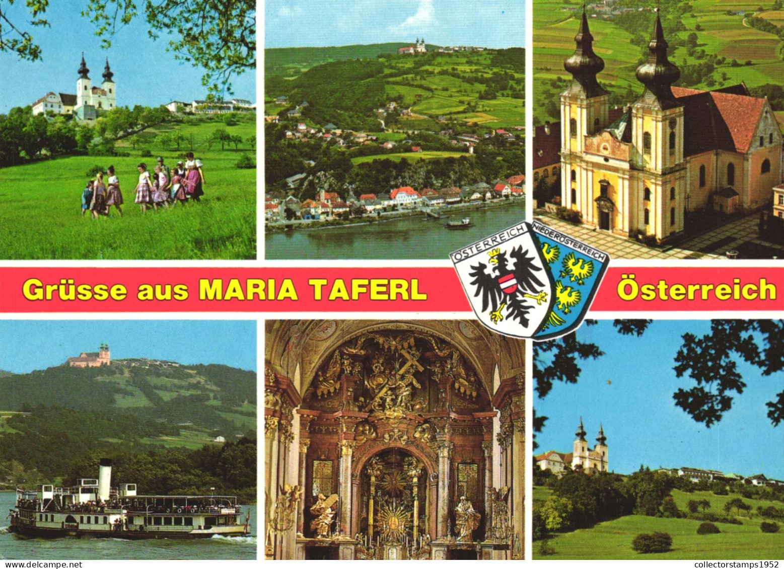 MARIA TAFERL, MULTIPLE VIEWS, CHURCH, ARCHITECTURE, BOAT, EMBLEM, CHILDREN, AUSTRIA, POSTCARD - Maria Taferl