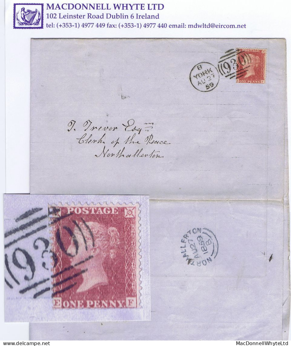 Great Britain Yorkshire 1859 1d Red Plate 61 EF Used On St. Olave's Marygate Voters List YORK/930 To Northallerton - Briefe U. Dokumente