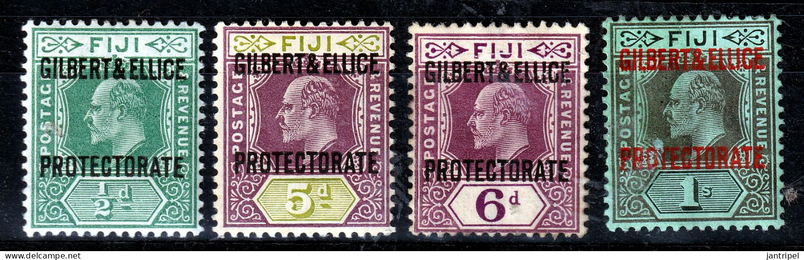 GILBERT & ELLICE ISLANDS 1911 OVERPRINTS On FIJI MH  1/- SURFACE DAMAGE - Isole Gilbert Ed Ellice (...-1979)