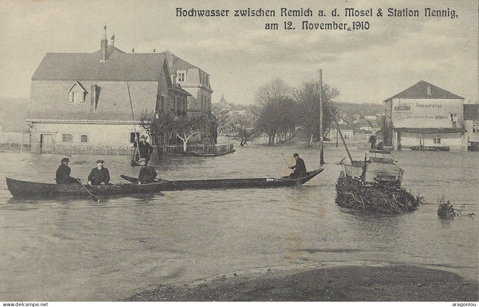 Luxembourg - Luxemburg - REMICH - HOCHWASSER ZWISCHEN REMICH A.d. MOSEL & STATION NENNIG Am 12.11.1910 - Remich