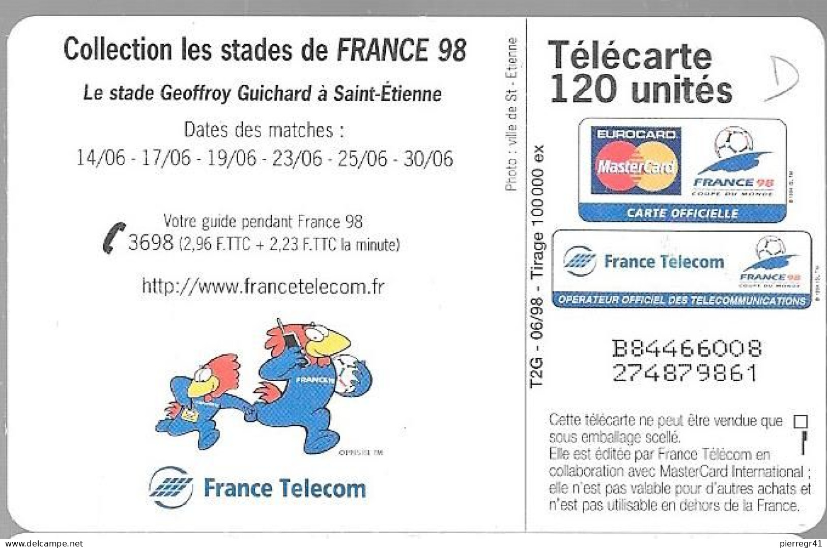 CARTE-PUCE-PUBLIC-F880-120U-GEM2-ST ETIENNE-STADE DE FOOT-ST ETIENNE-STADE -V° Série B84466008-Utilisé-TBE - 1998