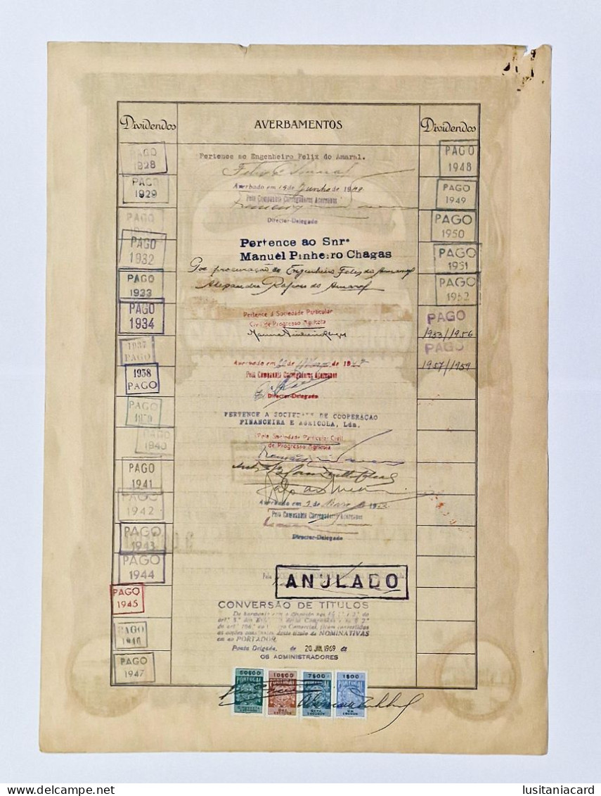 AÇORES-PONTA DELGADA-Carregadores Açoreanos -Cª De Navegação-Titulo De Dez Acções-Nºs 33401 A 33410-3.000$00-05OUT1928 - Navigazione