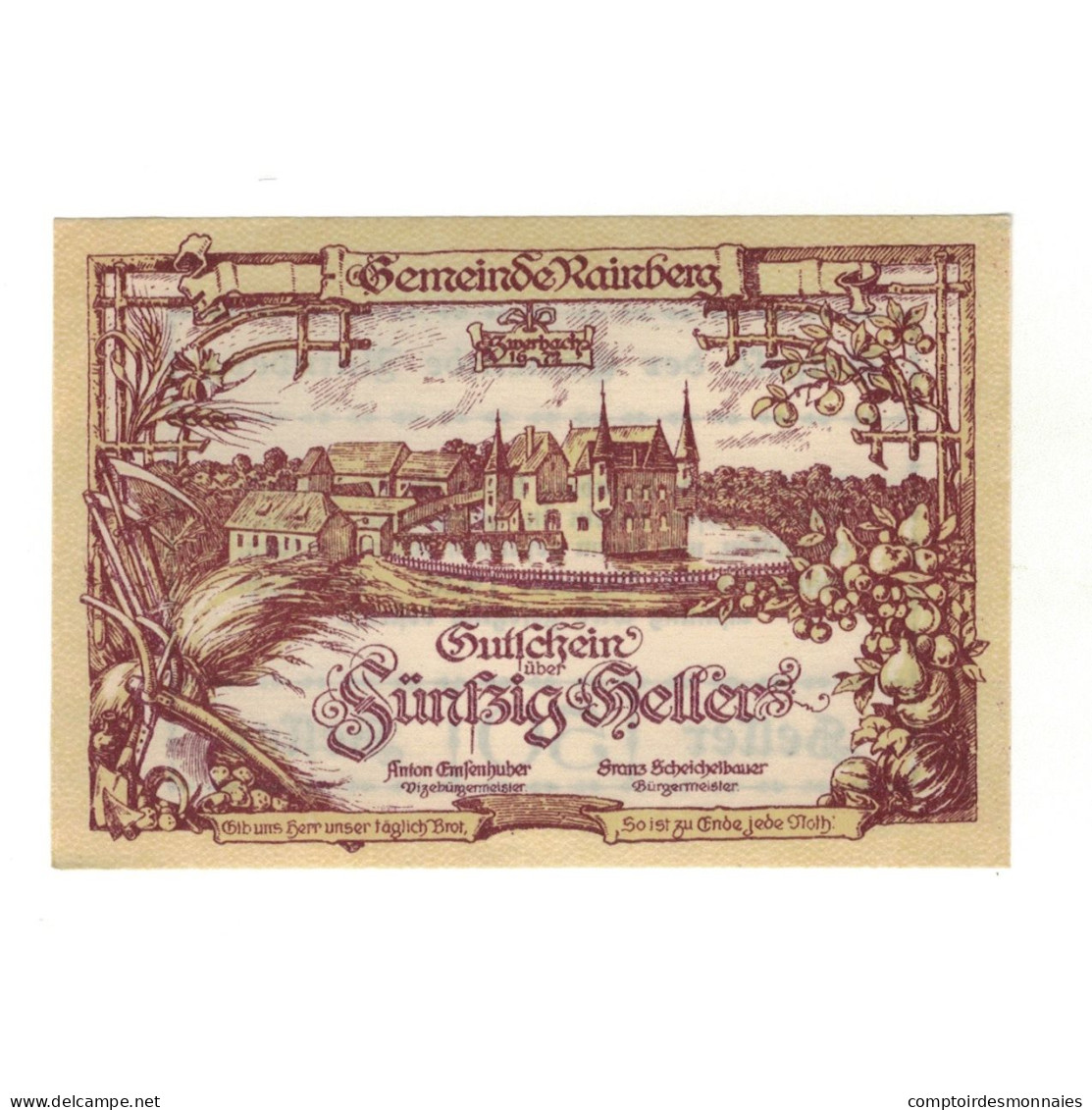 Billet, Autriche, Rainberg N.Ö. Gemeinde, 50 Heller, Texte, 1920, 1920-12-31 - Oesterreich