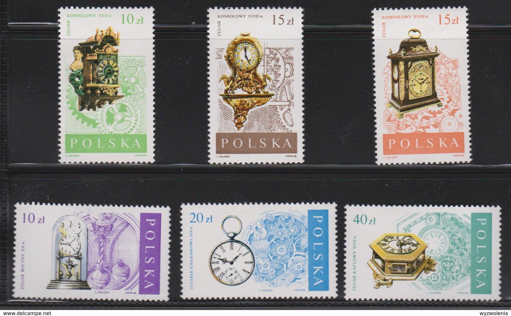 M 502) Polen Polska 1988 Mi# 3142-3147 **: Uhren Wand- Pendel- Kamin- Konsolen- Kachel- Uhr - Horlogerie