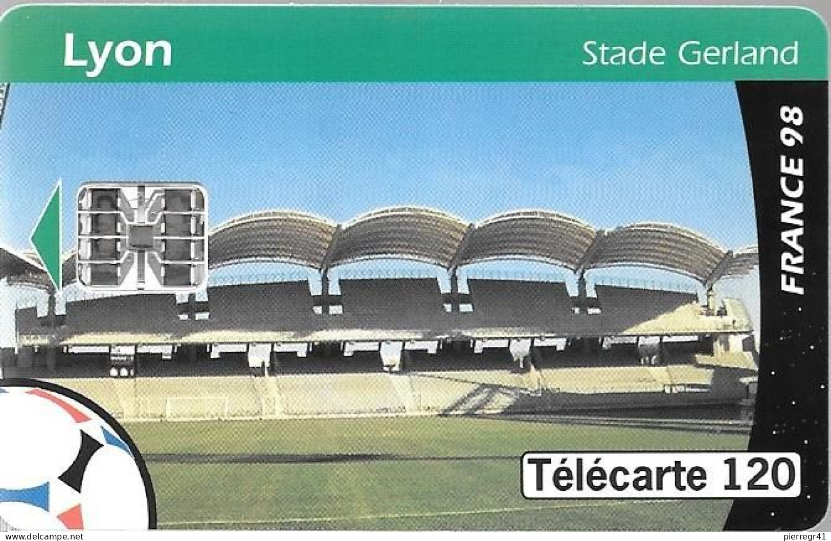 CARTE-PUCE-PUBLIC-F875-120U-SC7-06/98-LYON-STADE DE FOOT-V°N° Rge Etroit Série C85124800-UTILISE-TBE- - 1998