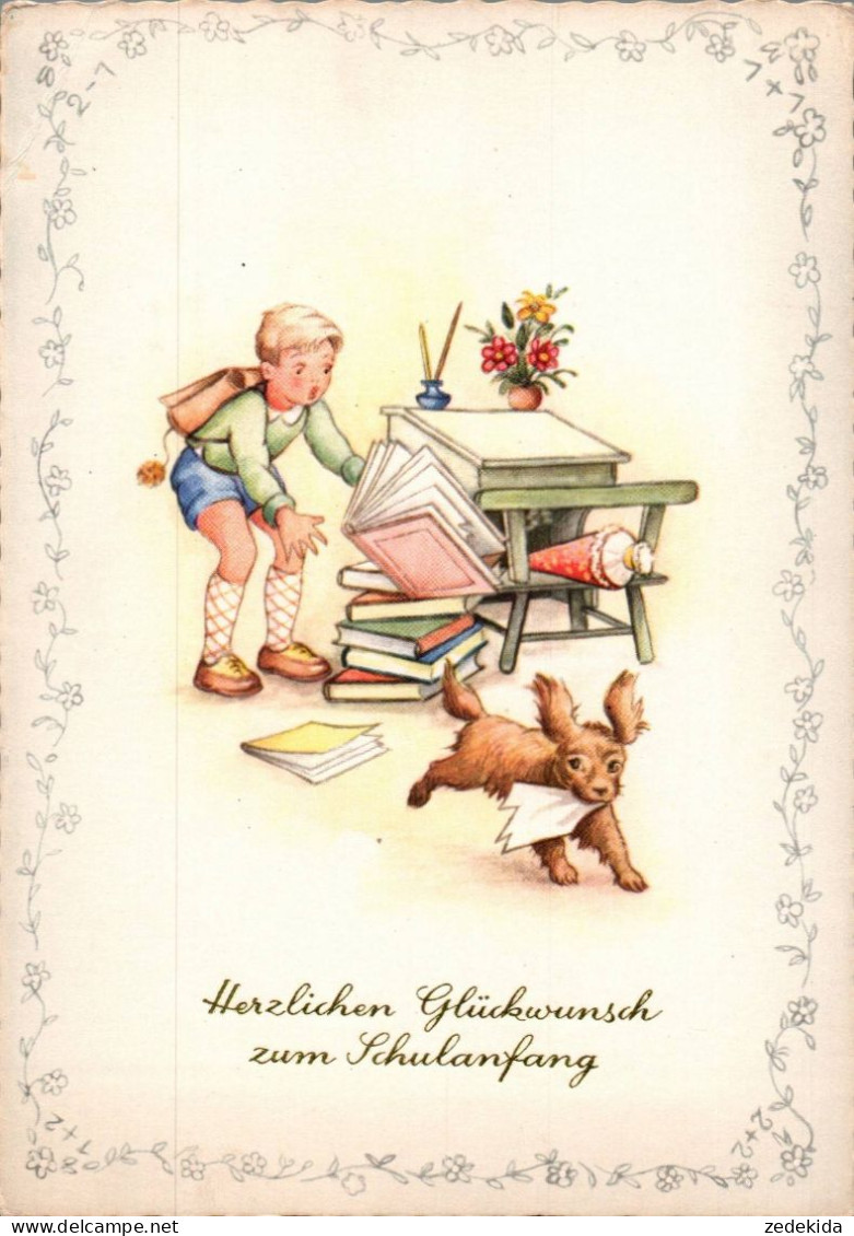 G9844 - Glückwunschkarte Schulanfang - Junge Hund Dog Zuckertüte - Verlag EAS Schwertfeger - Primo Giorno Di Scuola