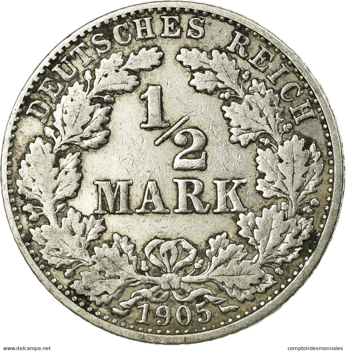 Monnaie, GERMANY - EMPIRE, 1/2 Mark, 1905, Munich, TB, Argent, KM:17 - 1/2 Mark