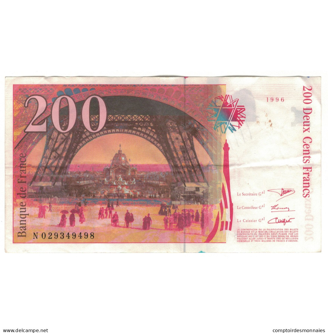 France, 200 Francs, Eiffel, 1996, N029349498, TB+, Fayette:75.02, KM:159a - 1955-1959 Sovraccarichi In Nuovi Franchi