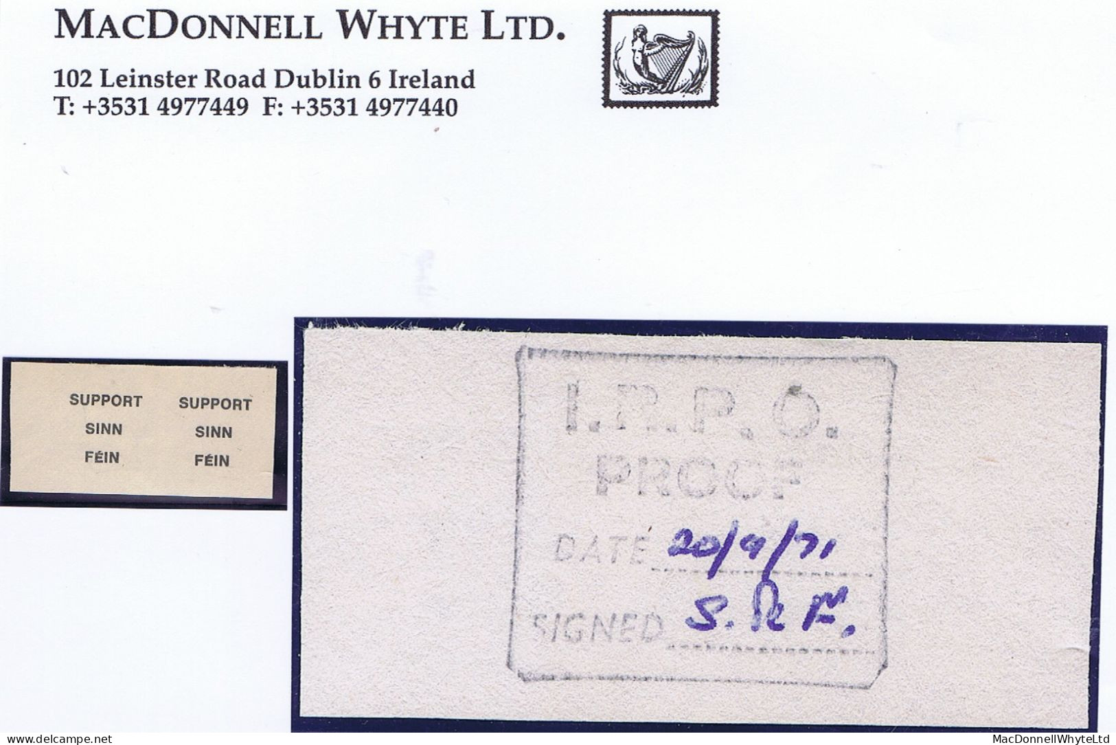 Ireland Political 1971 IRPO Proof Overprint For Support SF, Type Used On NI Regional 2½p, Backstamped And Initialled - Other & Unclassified