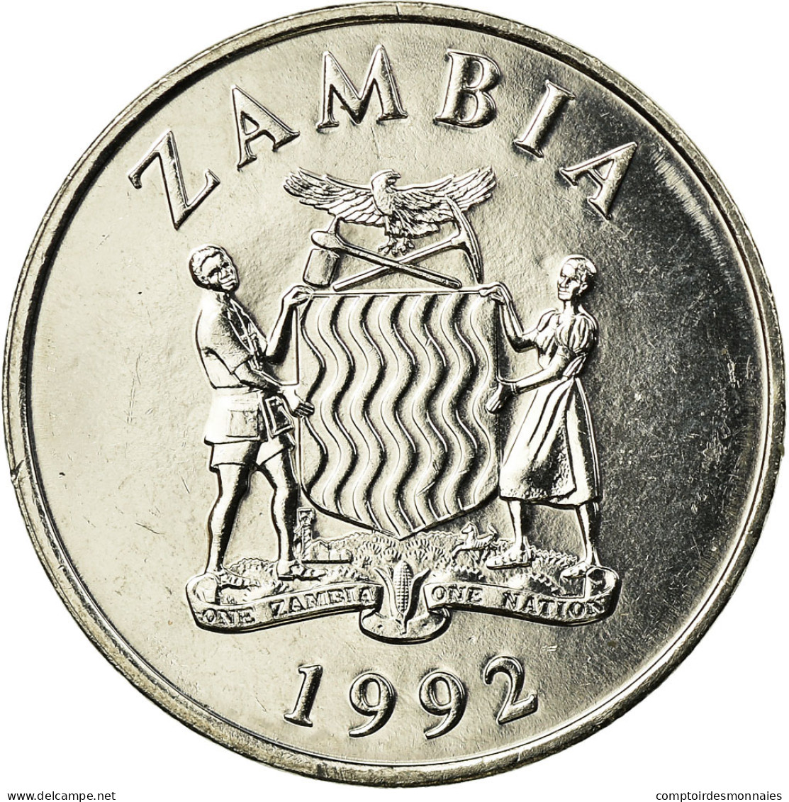 Monnaie, Zambie, 25 Ngwee, 1992, British Royal Mint, TTB, Nickel Plated Steel - Zambie