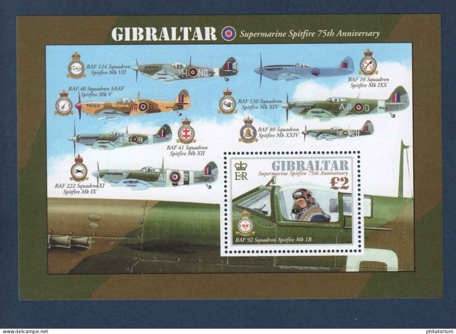 Gibraltar, **, Yv , Mi BL 103, SG MS 1425, Avion Spitfire, - Militaria