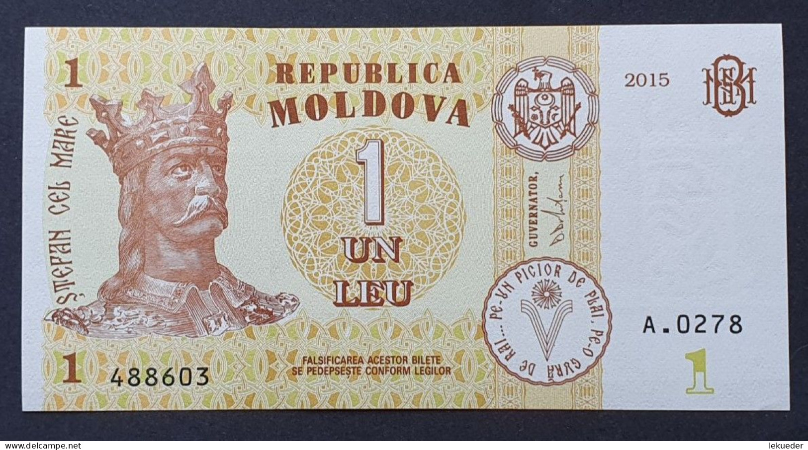 Billete De Banco De MOLDAVIA - 1 Leu, 2015  Sin Cursar - Moldavia