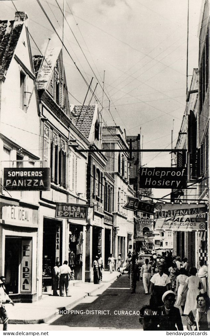 Curacao, N.W.I., WILLEMSTAD, Shopping District, Casa Cohen, Judaica (1950s) RPPC Postcard - Curaçao