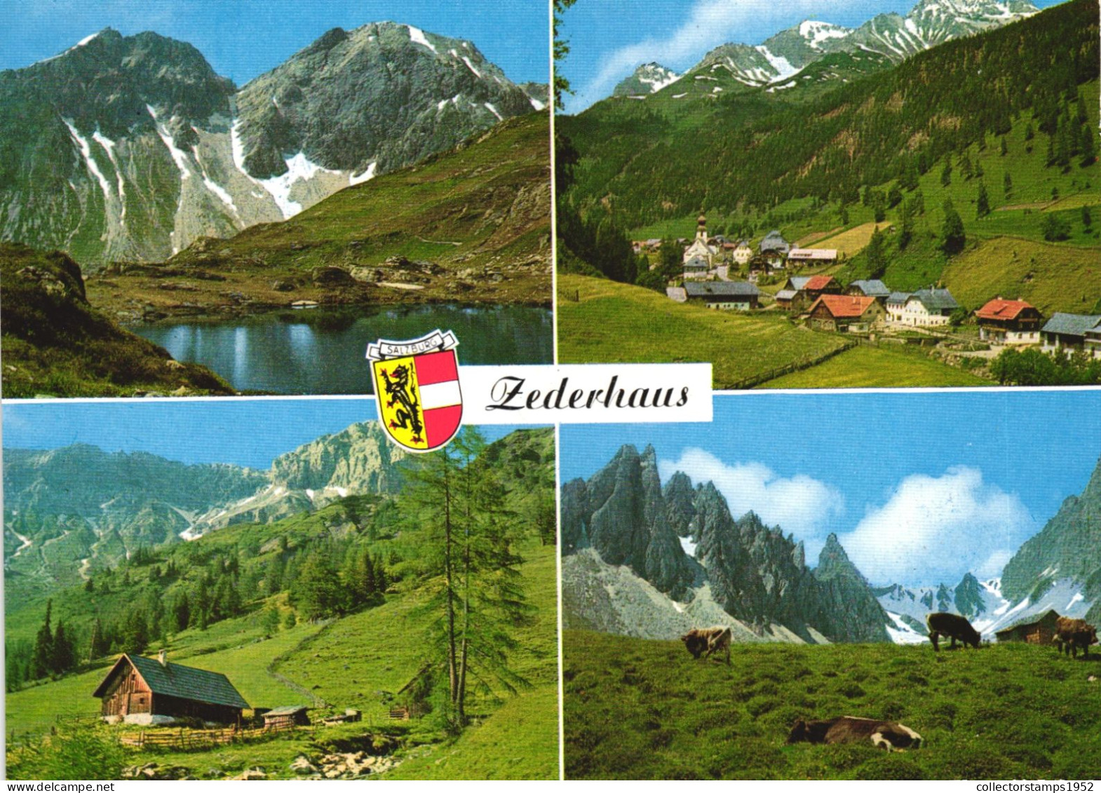 ZEDERHAUS, TAMSWEG, SALZBURG, MULTIPLE VIEWS, ARCHITECTURE, MOUNTAIN, LAKE, EMBLEM, COWS, AUSTRIA, POSTCARD - Tamsweg