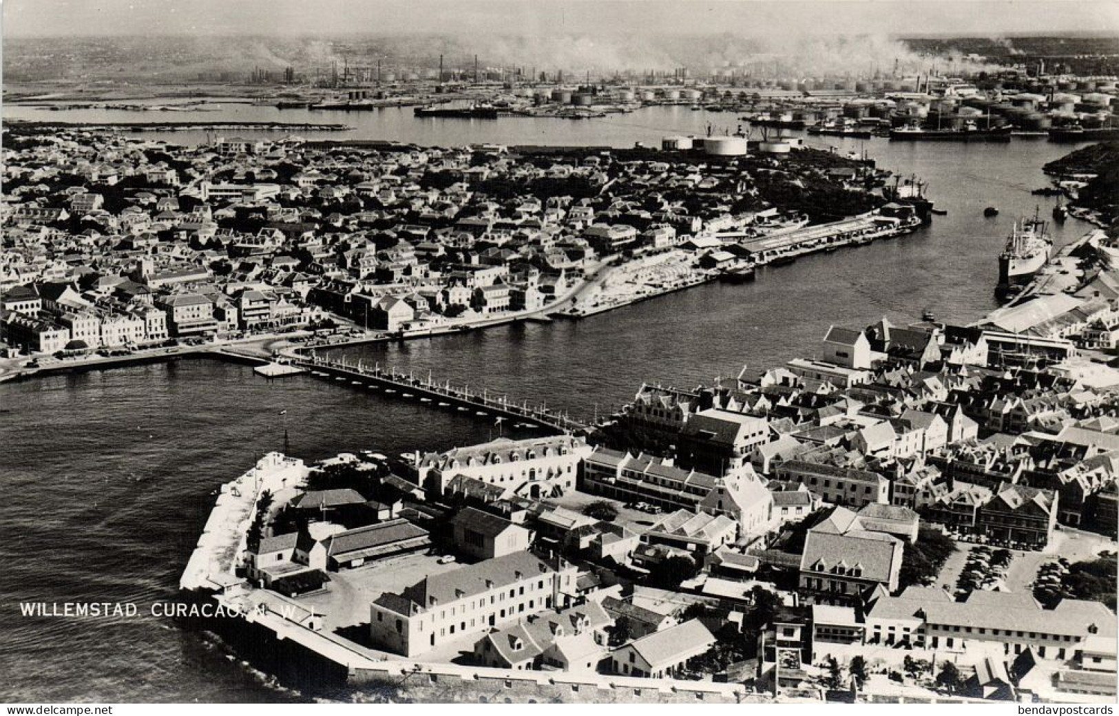 Curacao, N.W.I., WILLEMSTAD, Partial View (1950s) RPPC Postcard - Curaçao