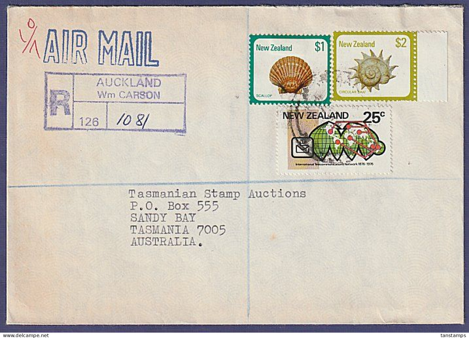 NZ - AUST 1987 HIGH VALUE SHELLS REGISTERED AIRMAIL COVER - Brieven En Documenten