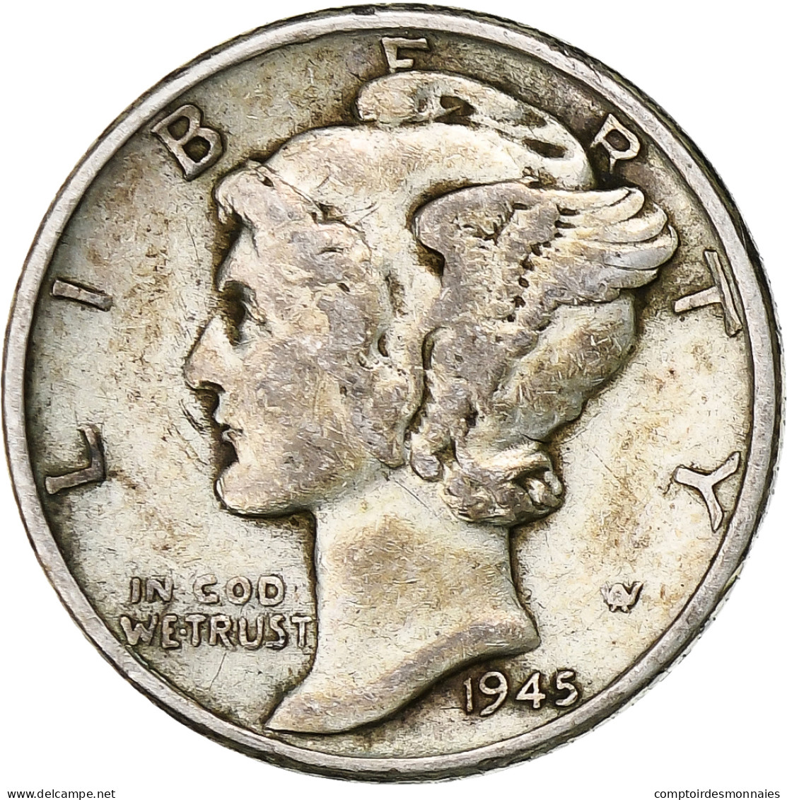 États-Unis, Dime, Mercury Dime, 1945, Philadelphie, Argent, TTB, KM:140 - 1916-1945: Mercury (Mercurio)