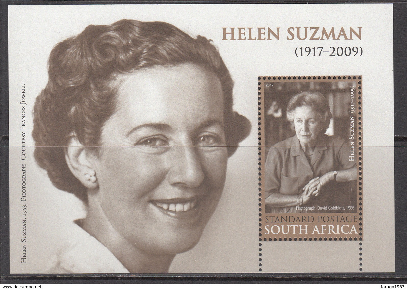 2017 South Africa Suzman Souvenir Sheet MNH - Neufs