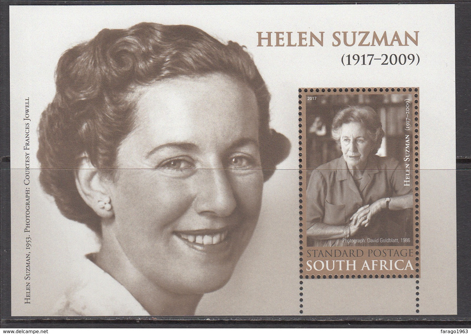 2017 South Africa Suzman Souvenir Sheet MNH - Ungebraucht