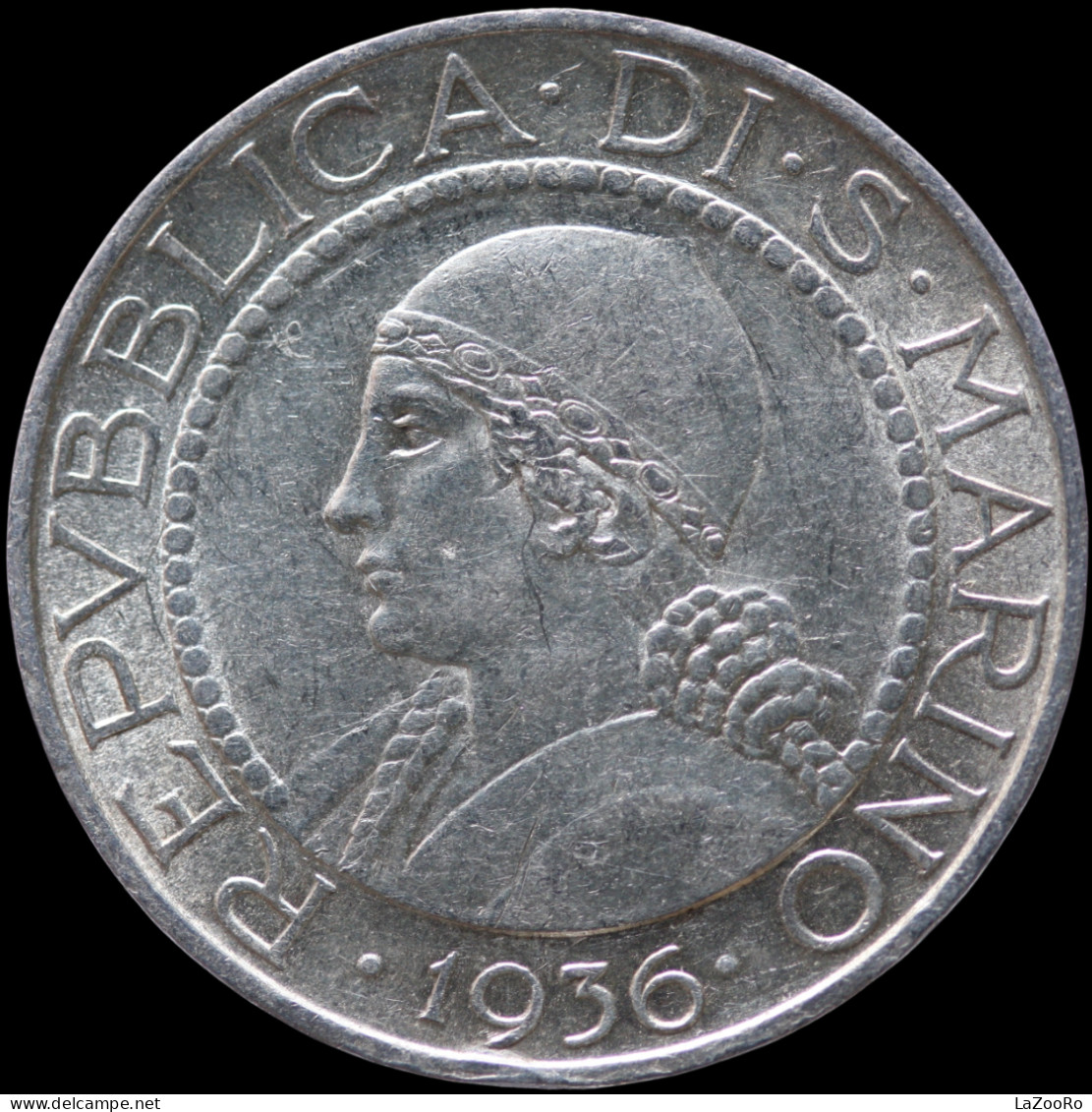 LaZooRo: San Marino 5 Lire 1936 UNC Scarce - Silver - San Marino