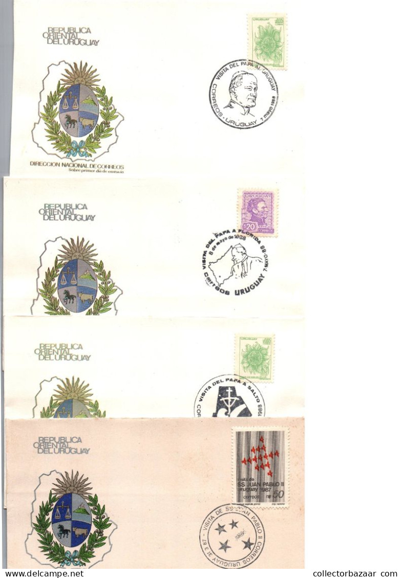 1987 John Paul II The Complete Lot Of FDC & Special Cancel For Visit To Uruguay 5 Covers - Papi