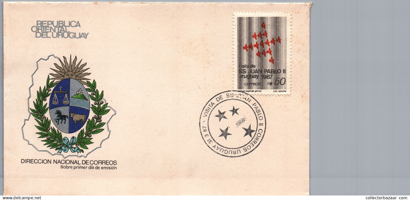 1987 John Paul II The Complete Lot Of FDC & Special Cancel For Visit To Uruguay 5 Covers - Papi