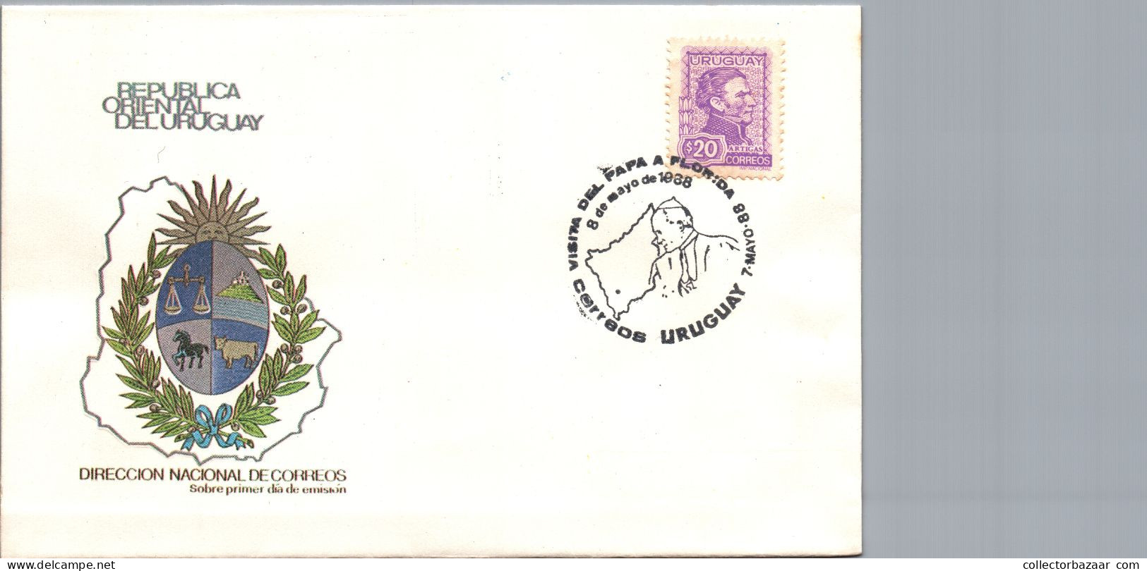 1987 John Paul II the complete lot of FDC & special cancel for visit to Uruguay 5 covers