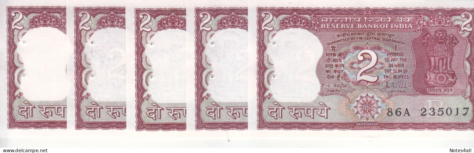 India 2 Rupees 1980 1985 P 53 Unc PIN HOLES LOT X5 - India