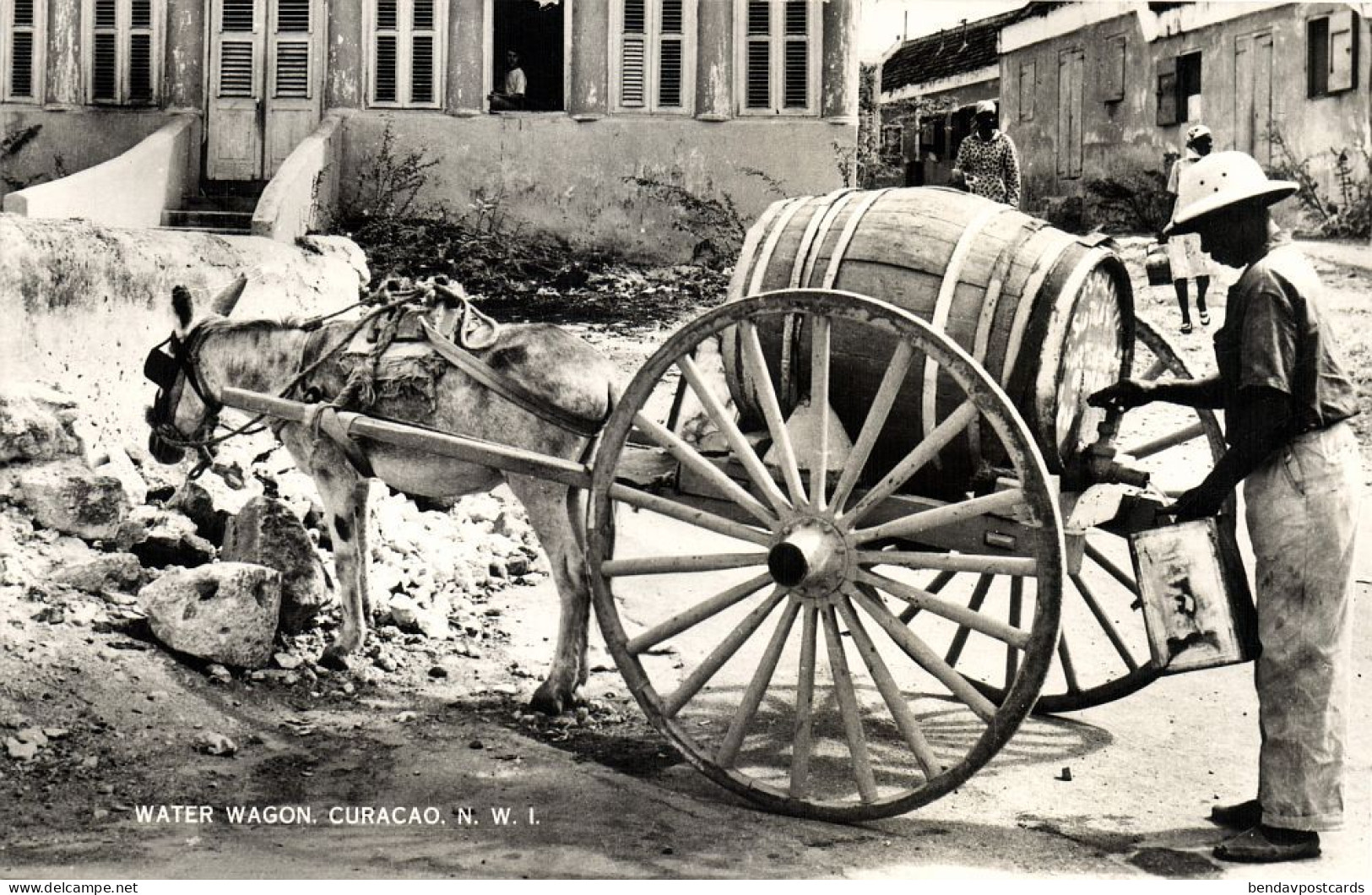 Curacao, N.W.I., WILLEMSTAD, Water Wagon, Donkey Cart (1950s) RPPC Postcard - Curaçao