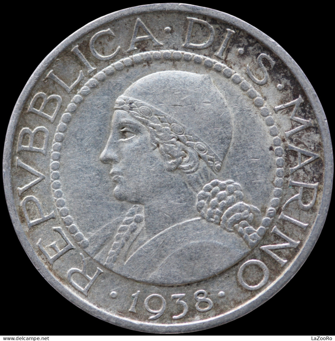 LaZooRo: San Marino 5 Lire 1938 XF / UNC Scarce - Silver - San Marino