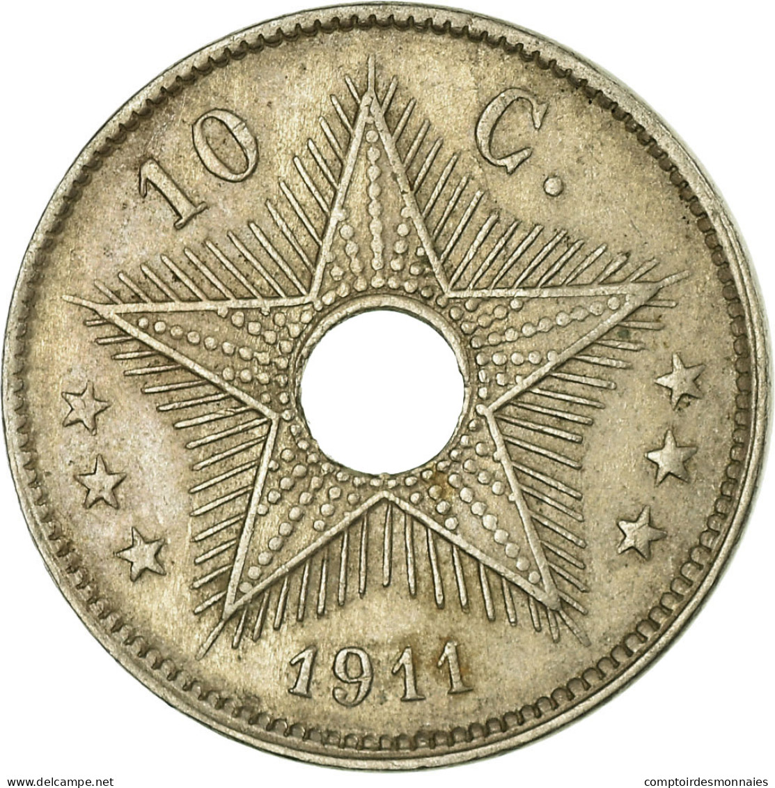 Monnaie, Congo Belge, 10 Centimes, 1911, Heaton, TTB, Copper-nickel, KM:18 - 1910-1934: Albert I