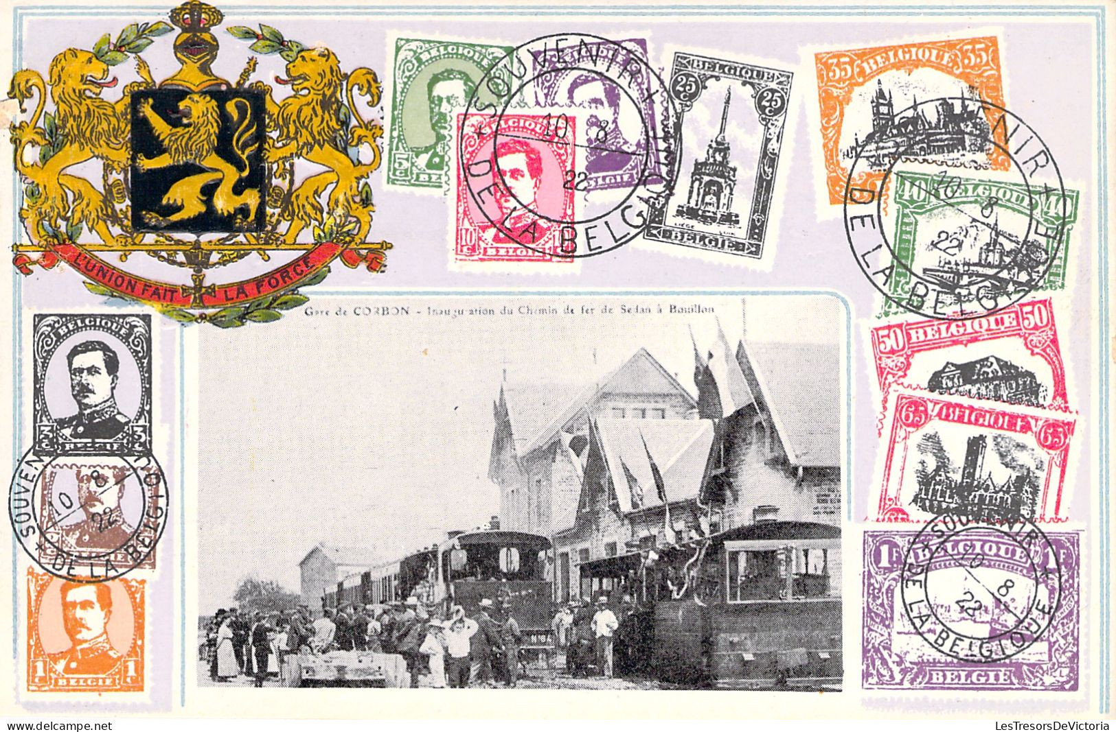 BELGIQUE - Gare De Corbon : Inauguration Du Chemin De Fer De Sedan à Bouillon - Timbres - Carte Postale Ancienne - Briefmarken (Abbildungen)
