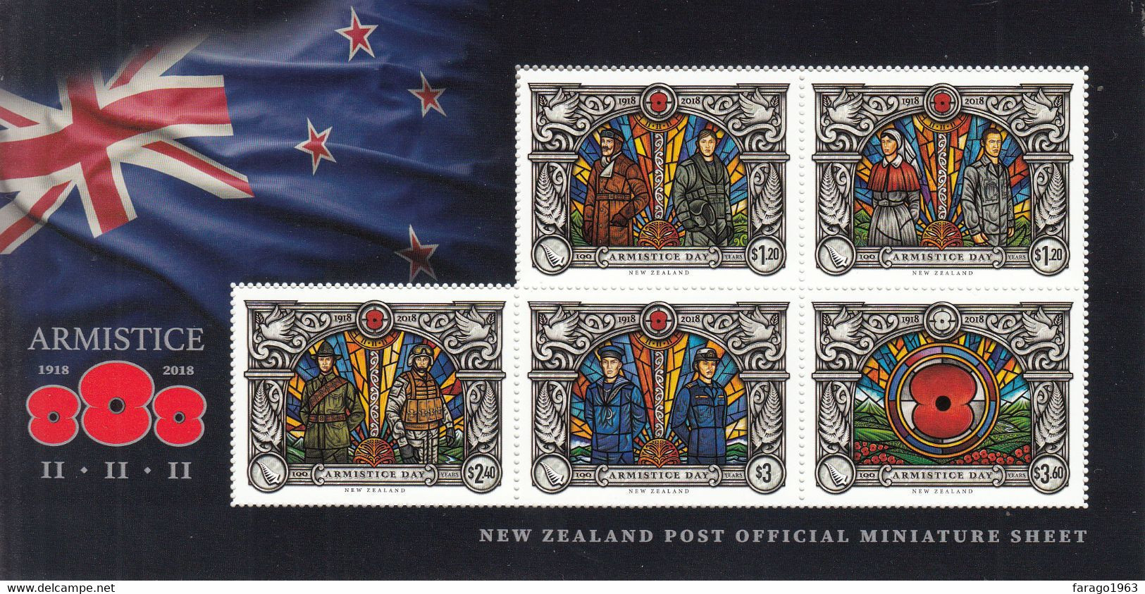 2018 New Zealand Armistice WWI World War I Military History MNH @ BELOW FACE VALUE - Unused Stamps