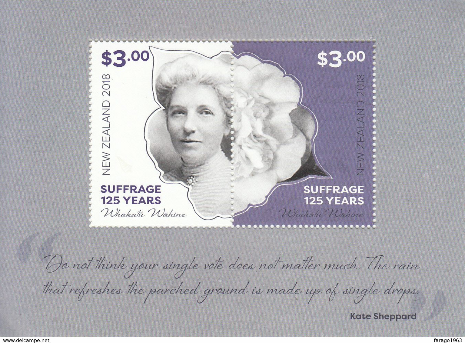 2018 New Zealand  Suffrage Women's Vote Souvenir Sheet MNH @ BELOW FACE VALUE - Unused Stamps