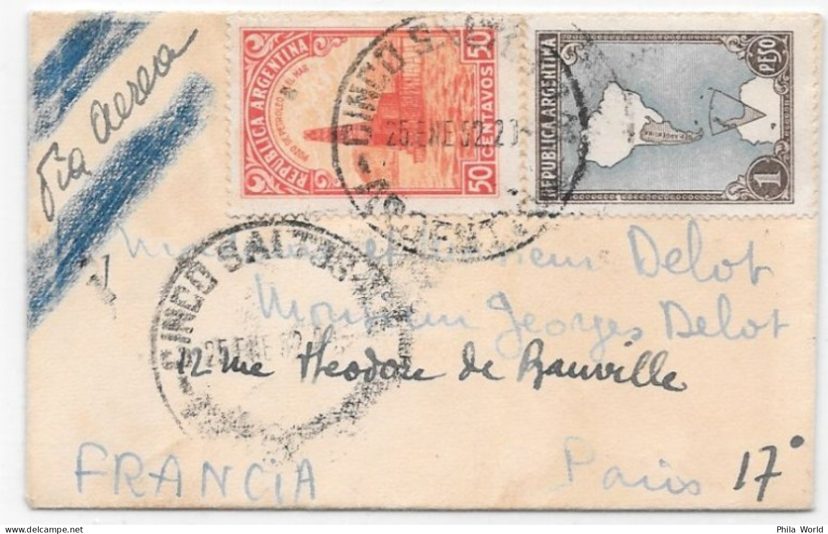 AIR FRANCE 1952 ARGENTINA ARGENTINE Buenos Aires Air Mail Cover To France Paris Via Aerea Par Avion Mignonette - Brieven En Documenten