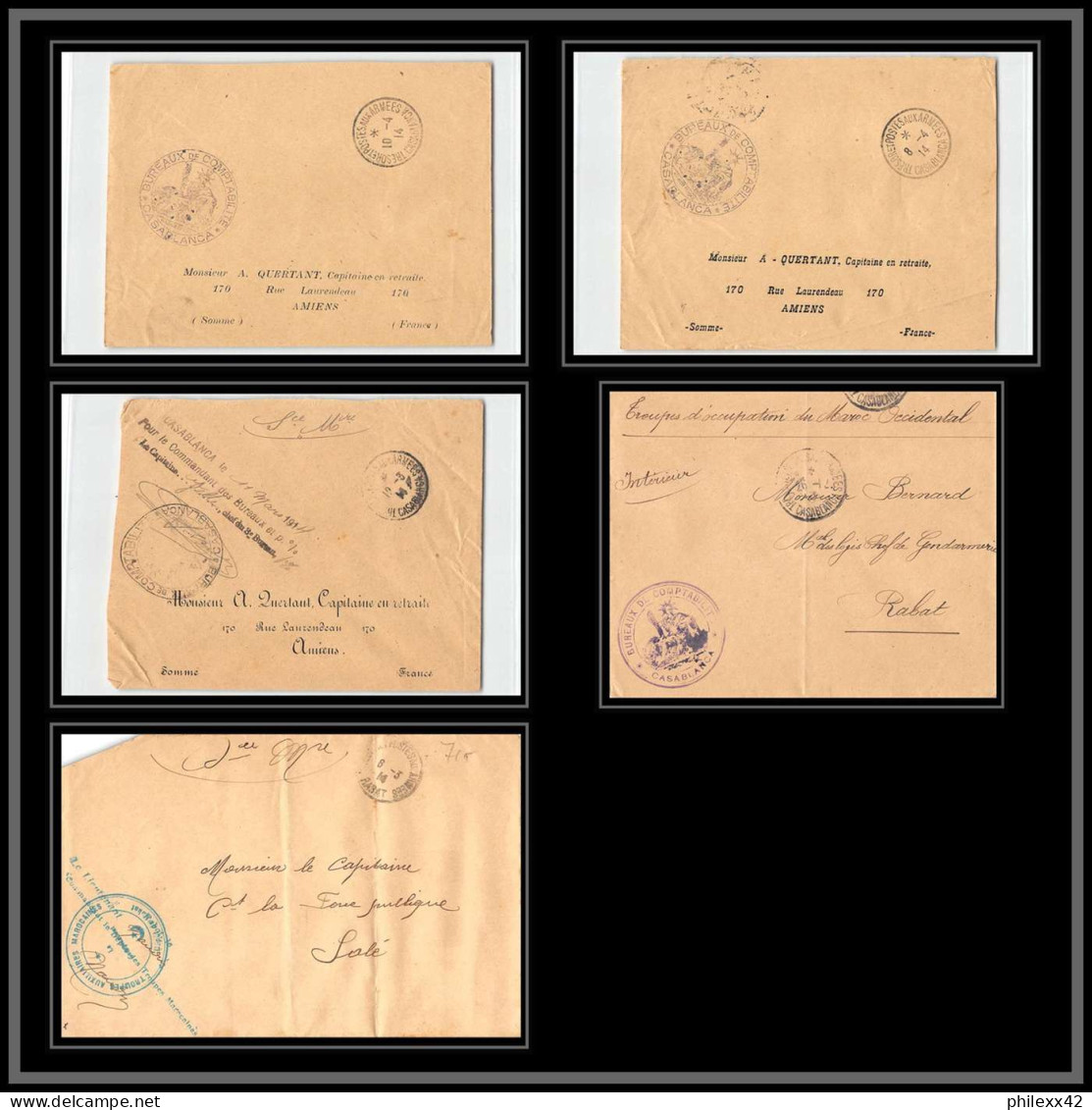 0727 Lot 5 Lettres Region Chaouia Bureaux De Comptabilité Casablanca Lettre Cover Occupation Du Maroc War 2 Signées - Sammlungen
