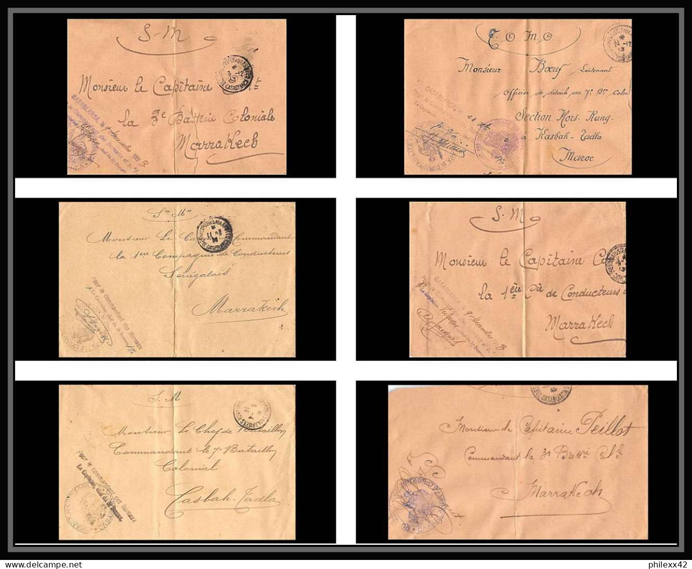 0767 Lot 6 Lettres Region Chaouia Bureaux De Comptabilité Cover Occupation Du Maroc War Toutes Signées - Collections