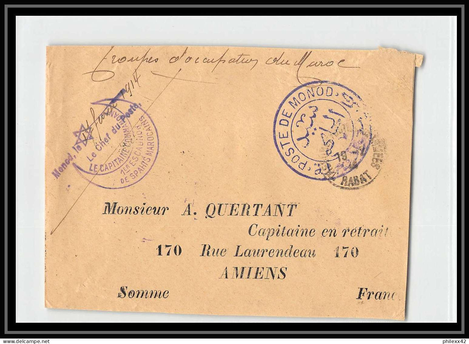0783 Lot 3 Lettres + 1 Devant 1er Escadron Saphis Marocains Lettre Cover Occupation Du Maroc War 3 Signées - Sammlungen
