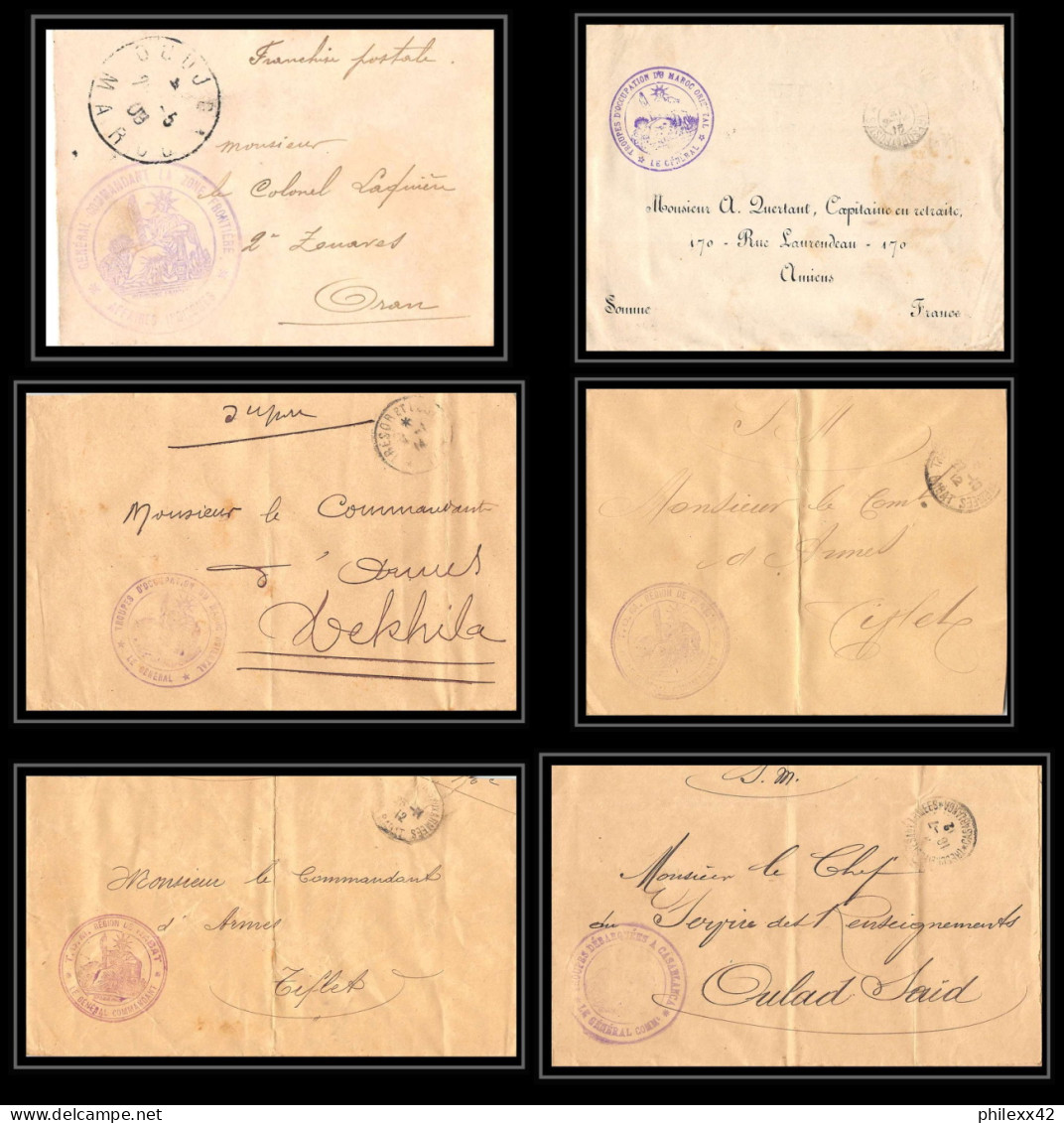 1140 Lot 6 Lettres -guerre Généraux Commandants Tdm Région Rabat Général Commandant Lettre Cover Occupation Du Maroc War - Sammlungen
