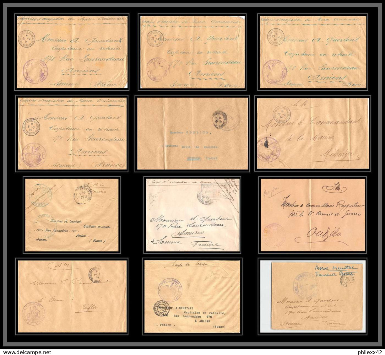 1402 Lot 12 Lettres Covers Guerre 1914/1918 Commandants D'armes Abat Kénitra Occupation Du Maroc War Dont 3 Signées - Collections