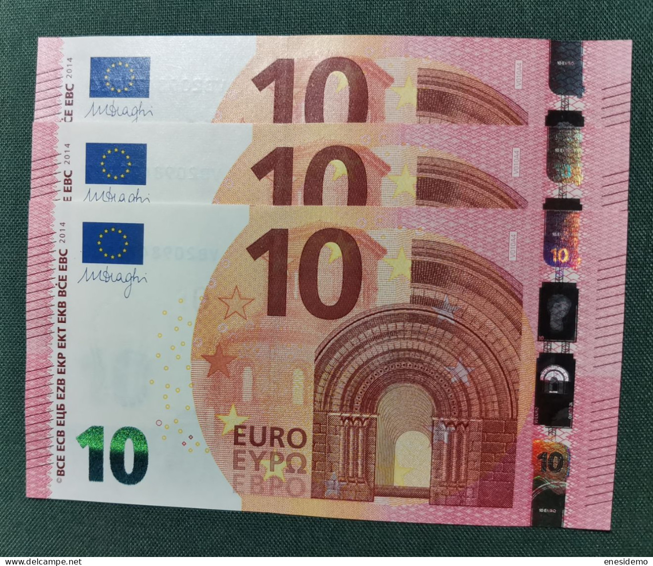 10 EURO SPAIN 2014 DRAGHI V010A4 VB SC FDS CORRELATIVE TRIO UNC. PERFECT - 10 Euro