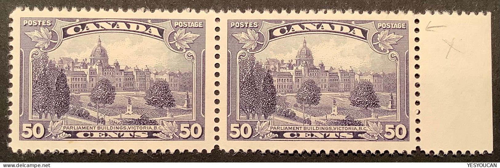 Canada Sc #226i 1935 50c Victoria Parliament MAJOR RE-ENTRY Pair XF MNH** (variété Superbe - Unused Stamps