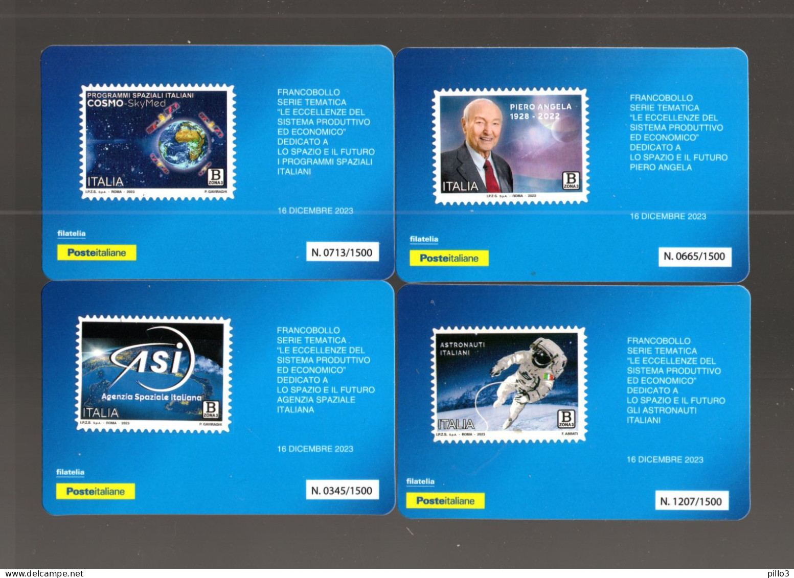 ITALIA  :  N°4  Tessere Filateliche - SPAZIO E FUTURO  Tiratura 1500 Pz.   16.12.2023 - Philatelic Cards