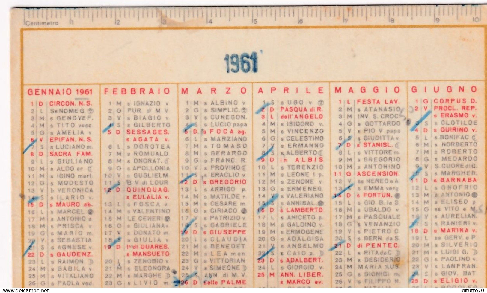 Calendarietto - Anno 1961 - Petit Format : 1961-70